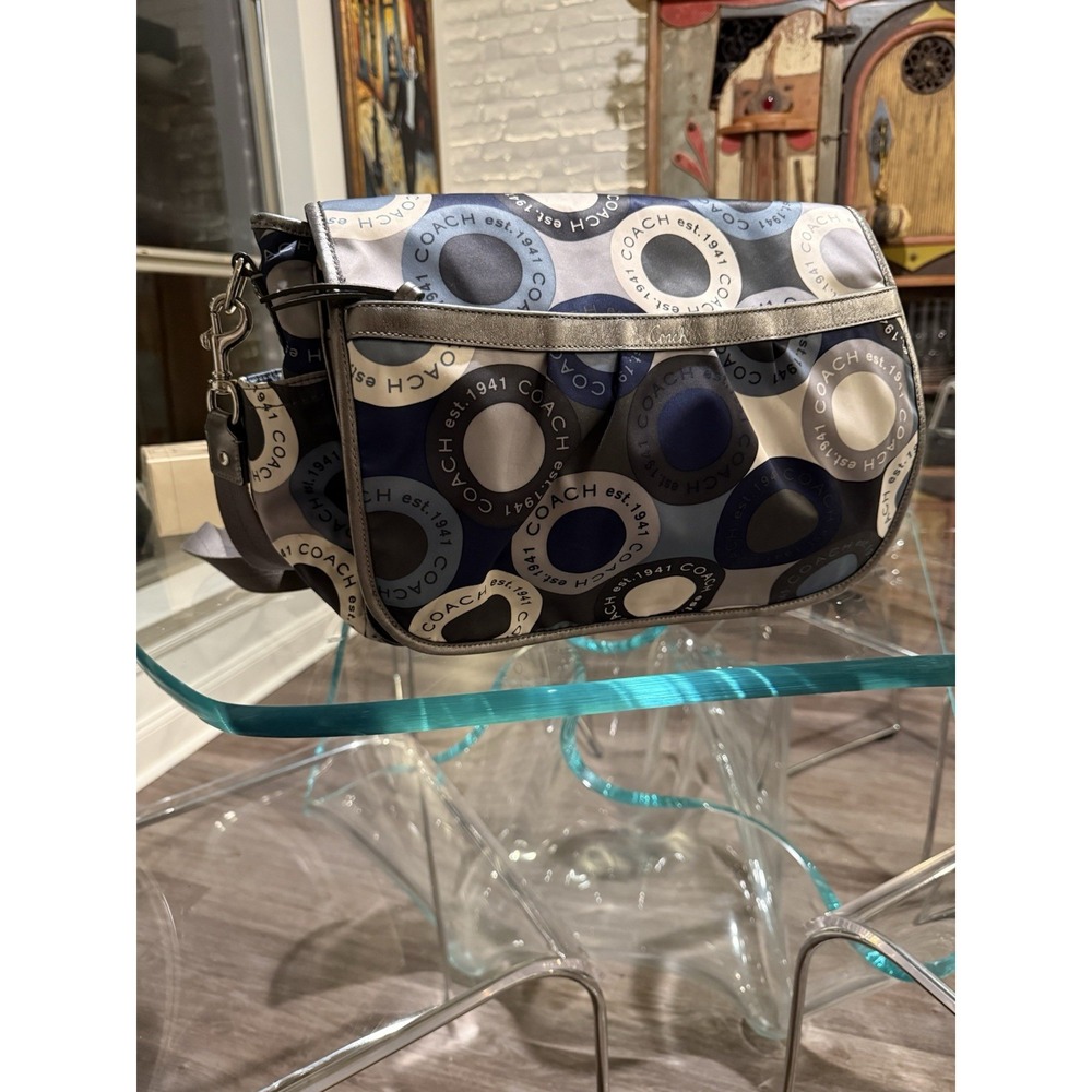 Coach Signature Snaphead Blue‎ Silver Multifunction Diaper Baby Messenger Bag - Picture 2 of 12